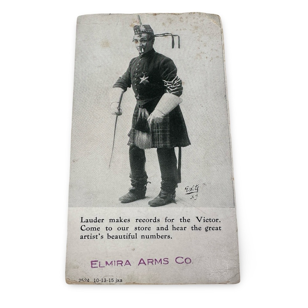 Vintage 1915 Elmira Arms Co Sir Harry Lauder Victor Records Unused Postcard Gray